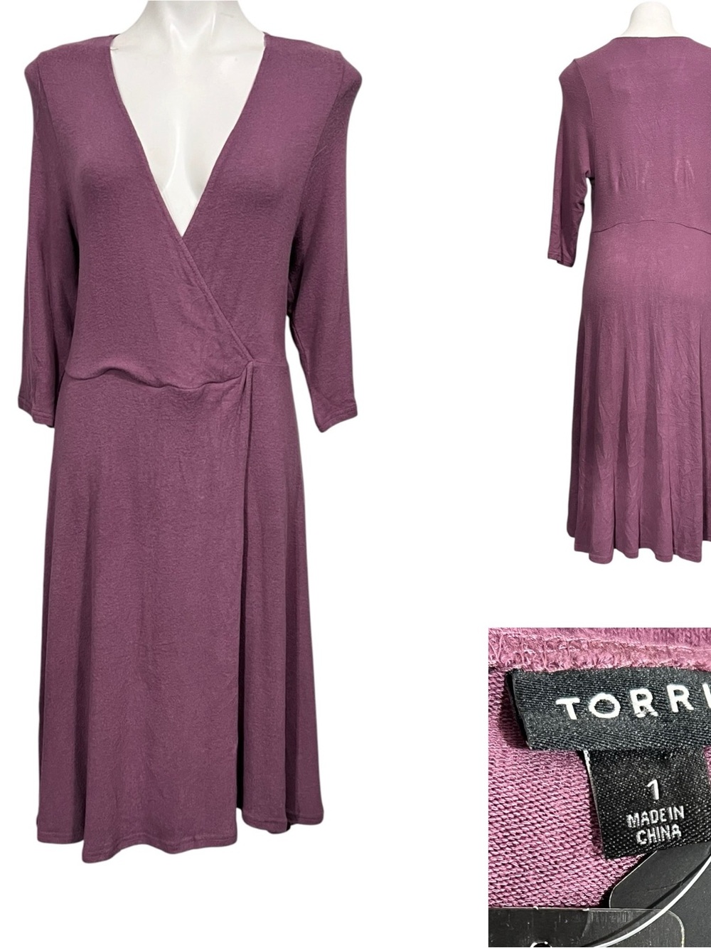 Torrid Faux Wrap Dress Size 1x Plum Long Sleeve Hacci Knit Super Soft office